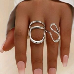 Silver Abstract Wrap Ring Set